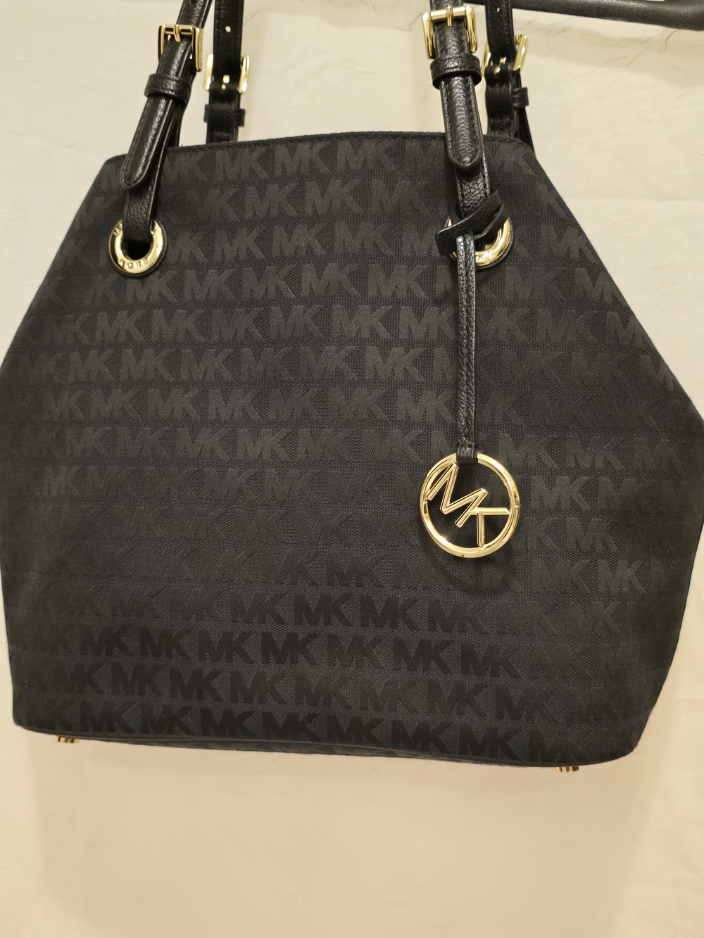Michael Kors Black Signature Logo Tote with Gold Hardware